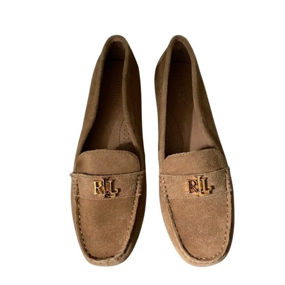 Lauren Ralph Lauren Shoes - Lauren Ralph Lauren Barnsbury Tan Suede Driving Loafer Sz 7 Leather Logo Preppy